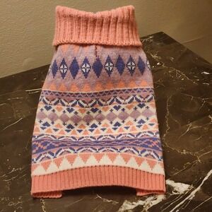 Blueberry Pet Dog Sweater 10"/S Pink Purple White Fair Isle Acrylic Washable